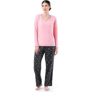 Fruit of the Loom Waffle V-Neck Top and Flannel Pant Sleep Set Ensemble de Pijama Femme(Rose Pâle/Ciel Étoilé)