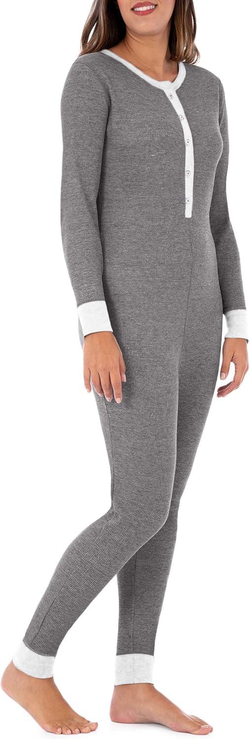 imageFruit of the Loom Micro Waffle Premium Thermal Union Suit Bas de Pijama FemmeSmoke Heather