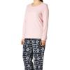 Fruit of the Loom Sueded Jersey Crew Top and Fleece Pant Sleep Set Ensemble de Pijama Femme(Rose Doux/Fée)