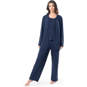 Fruit of The Loom Women&rsquo;s Breathable Tank Top, Pant, and Cardigan Sleep Set, Midnight Blue, X-Large