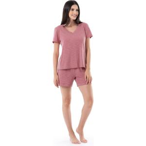 Fruit of The Loom Women&rsquo;s Sleeve Tee and Short 2 Piece Sleep Set, Antique Heather Blush, 3X