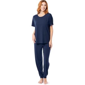 Fruit of the Loom Breathable Short Sleeve Top and Jogger Pant Sleep Pajama Set Ensemble de Pijama Femme(Bleu Minuit)
