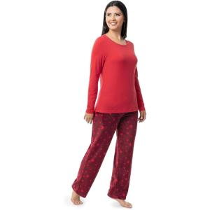 Fruit of the Loom Sueded Jersey Crew Top and Fleece Pant Sleep Set Ensemble de Pijama Femme(Rouge/Ciel Étoilé)