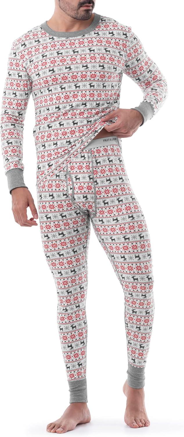imageFruit of the Loom Ensemble de Couchage Thermique Gaufr Haut et Bas Jeu de Couches de Base HommeFairisleblanc