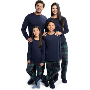 Fruit of the Loom Jersey Knit Top and Fleece Pant Holiday Sleep Pajama Set Ensemble de Pijama Mixte(Bleu Marine/Vert À Carreaux)