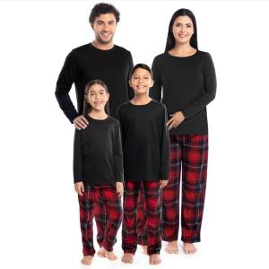 Fruit of the Loom Jersey Knit Top and Fleece Pant Holiday Sleep Pajama Set Ensemble de Pijama Mixte(Rouge/Carreaux Rouges)