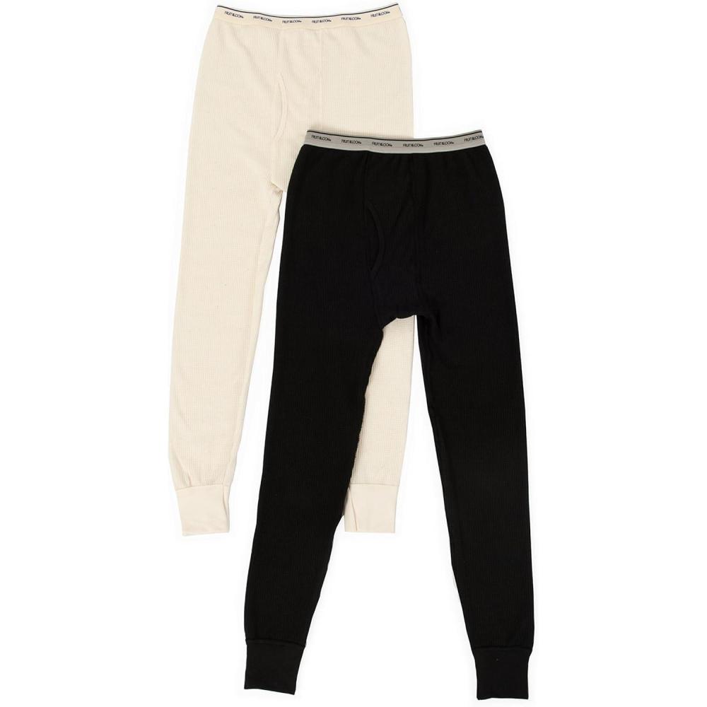 imageFruit of the Loom Mens Classics Midweight Waffle Thermal Underwear Bottoms 1 ampamp 2 PacksSuie NoireNaturelle Lot de 2