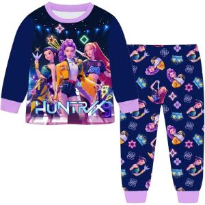 Générique Ensemble 2 pièces Pyjama Noël pour Garçons et Filles T-Shirt et Pantalon vêtements de Nuit avec pour Enfants Pyjamas pour Filles Ensemble Noël Carnaval Fête(A01-dark Blue)