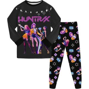 Générique Ensemble 2 pièces Pyjama Noël pour Garçons et Filles T-Shirt et Pantalon vêtements de Nuit avec pour Enfants Pyjamas pour Filles Ensemble Noël Carnaval Fête(A05-black)