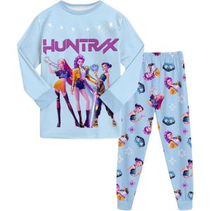 Générique Ensemble 2 pièces Pyjama Noël pour Garçons et Filles T-Shirt et Pantalon vêtements de Nuit avec pour Enfants Pyjamas pour Filles Ensemble Noël Carnaval Fête(A05-light Blue)