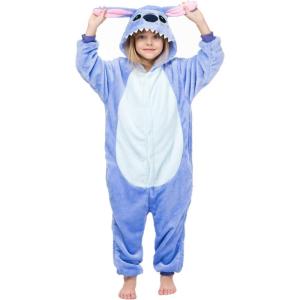 Pyjamas Enfants Cosplay Cartoon Animaux à Capuche Combinaison Vacances Pyjamas Garçons Filles Grenouillères Vêtements de Nuit Enfants 3-12 Ans(Bleu)