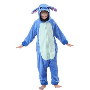 Pyjamas Enfants Cosplay Cartoon Animaux à Capuche Combinaison Vacances Pyjamas Garçons Filles Grenouillères Vêtements de Nuit Enfants 3-12 Ans(Zip Bleu)