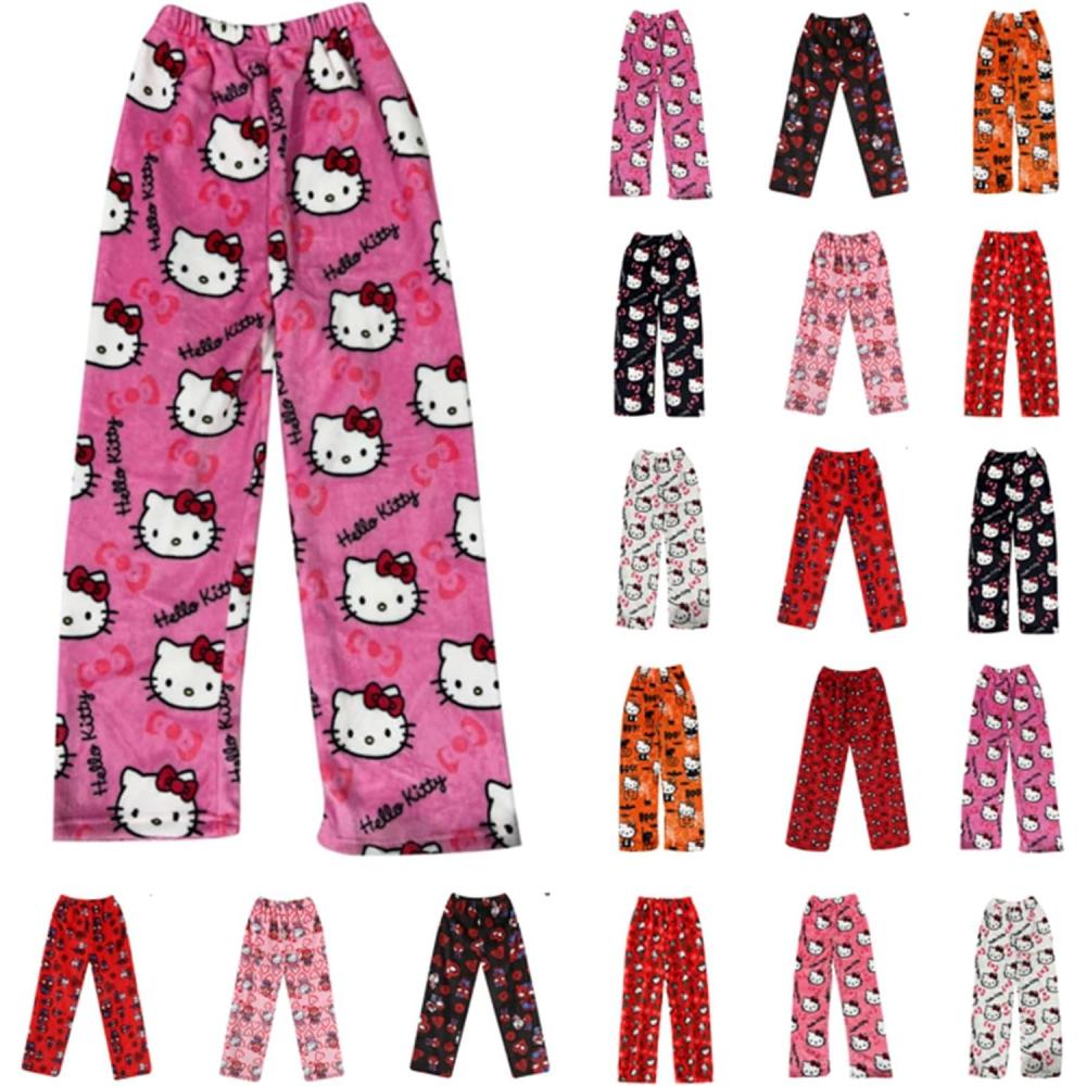 image:imagePantalon Pyjama Femme Homme Enfant Flanelle Bas de Pyjama Polaire Chaud Doux et Confort Anime Cartoon Y2K Kawaii Dcontract la Maison Loungewear Pants Vtements de Nuit Pantalons de Pyjamas01rose