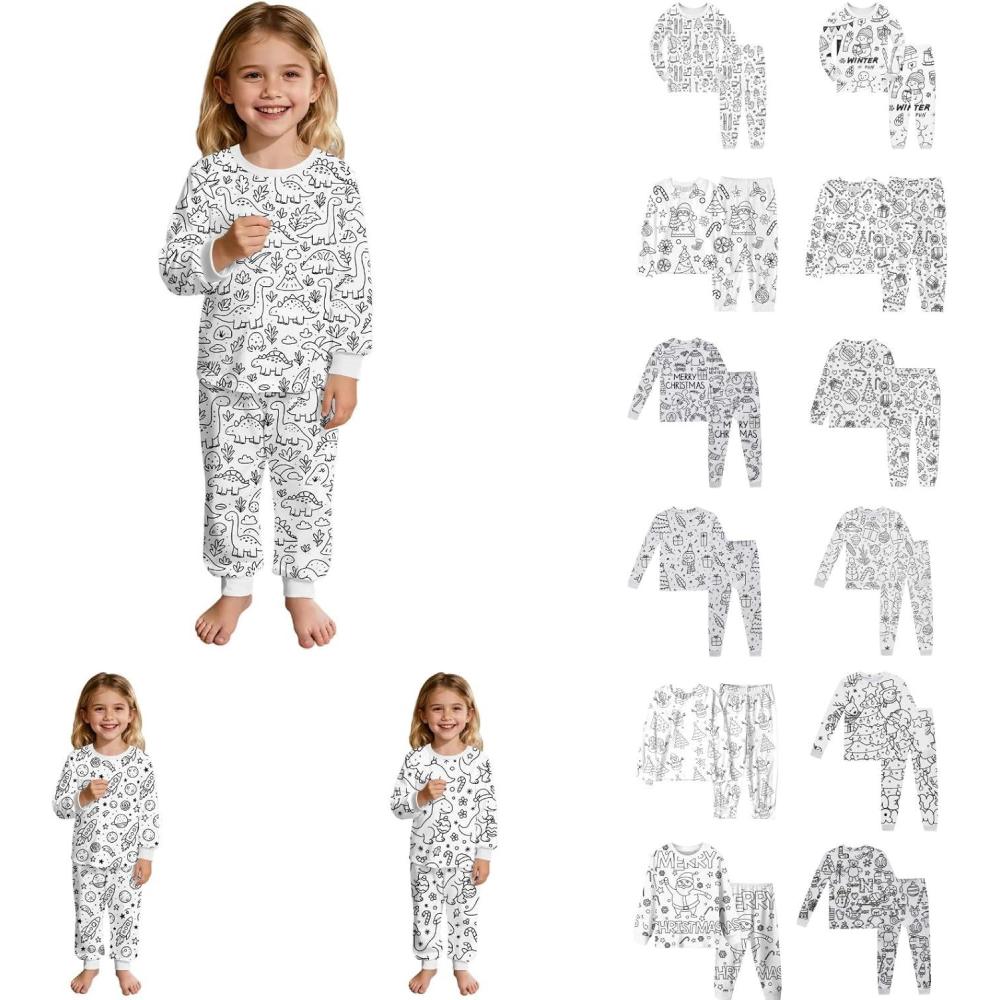 image:imagePyjama pour Enfant A Colorier Ensemble De Vtements Maison Peints DIY Peint la Main Ensemble Pyjama Ensemble Deux Pices Pyjama Haut Manches Longues et Pantalon Colorier Pyjama pour Fille Garcon001 Blanc