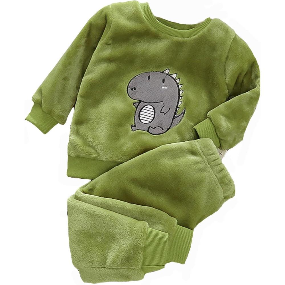 image:imageGenerisch Pyjama pais pour enfant Pyjama dhiver pour petits garons Polaire moelleuse Garons et filles Velours corail Ensemble de vtements dintrieur pour fillesVert