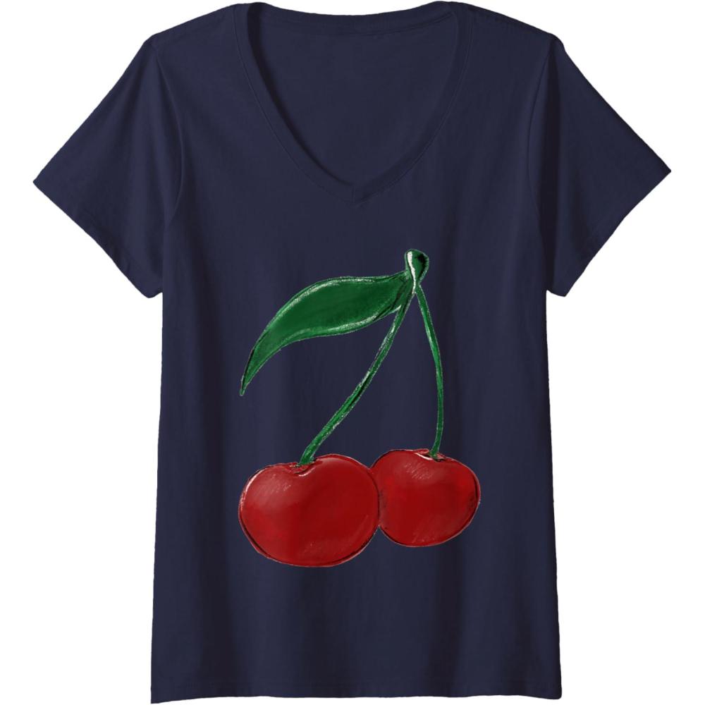 image:imageFemme Cerise TShirt avec Col en VBleu Marine