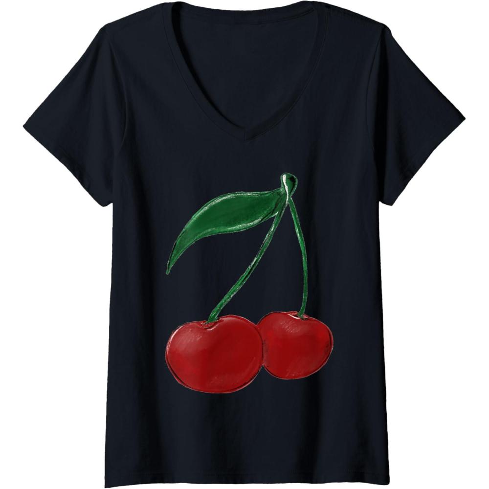 image:imageFemme Cerise TShirt avec Col en VNoir