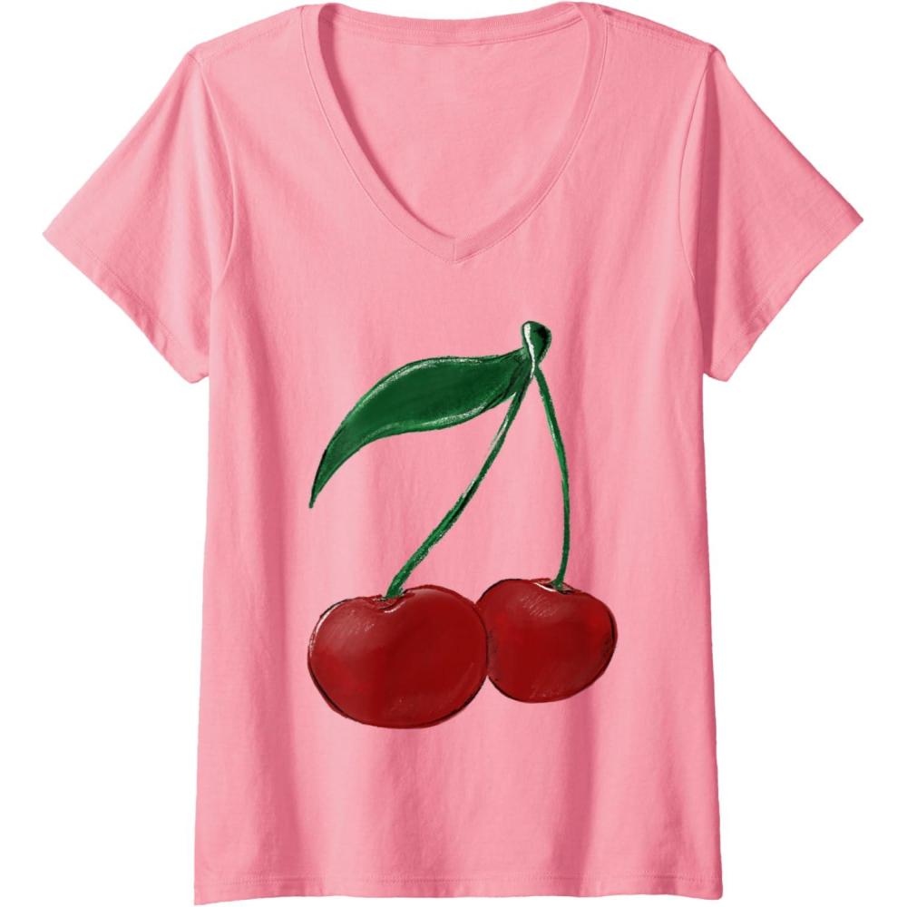 image:imageFemme Cerise TShirt avec Col en VRose