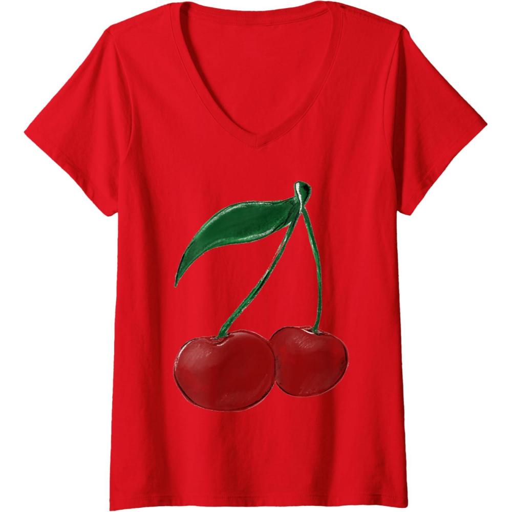 image:imageFemme Cerise TShirt avec Col en VRouge
