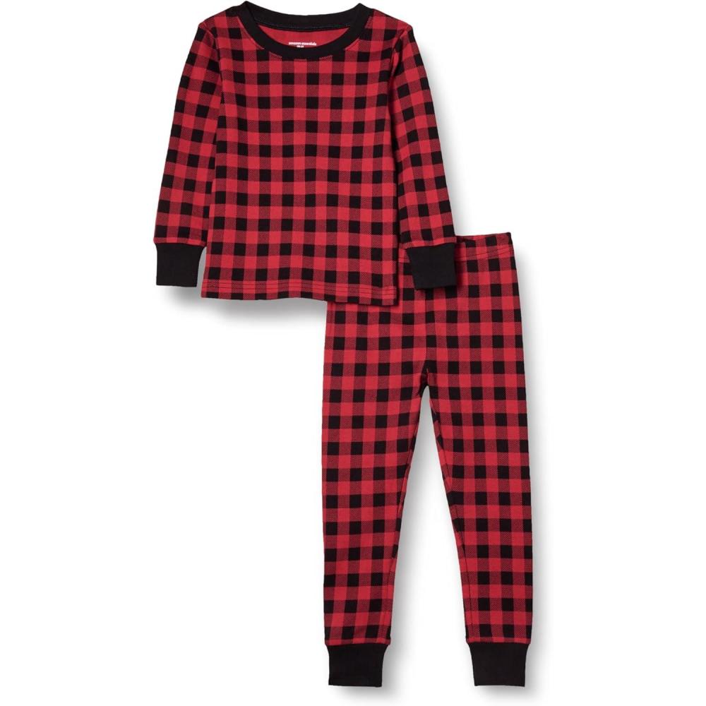 image:imageAmazon Essentials Unisexe bb Lot de Pyjamas en Coton Coupe AjusteRouge CeriseNoir Carreau Buffalo Classique