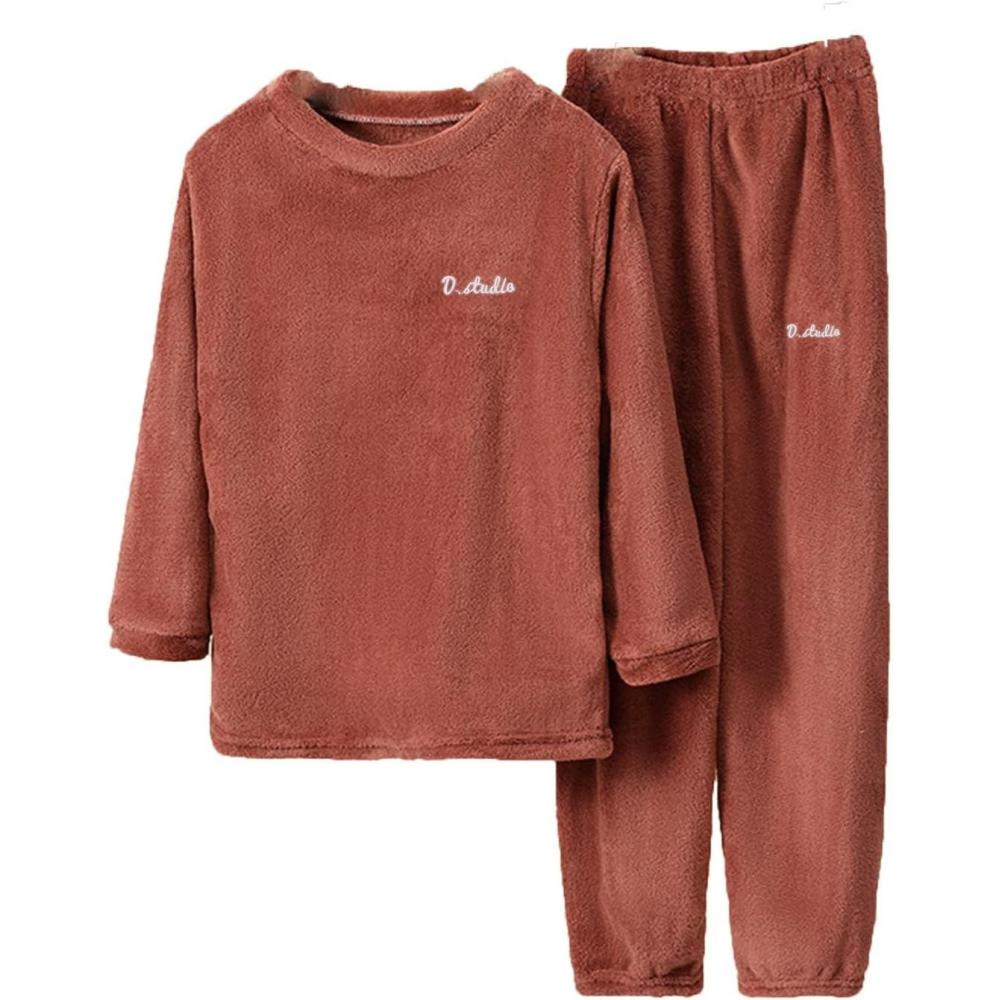 image:imageGnrique Pyjama Polaire pour Fille Pyjamas dhiver pour Enfants Couleur Unie 2 Pices Haut Top Pantalon Loungewear lgant Tenue Mode Casual Doux Vtements De Nuit Vtement De LoisirsVin