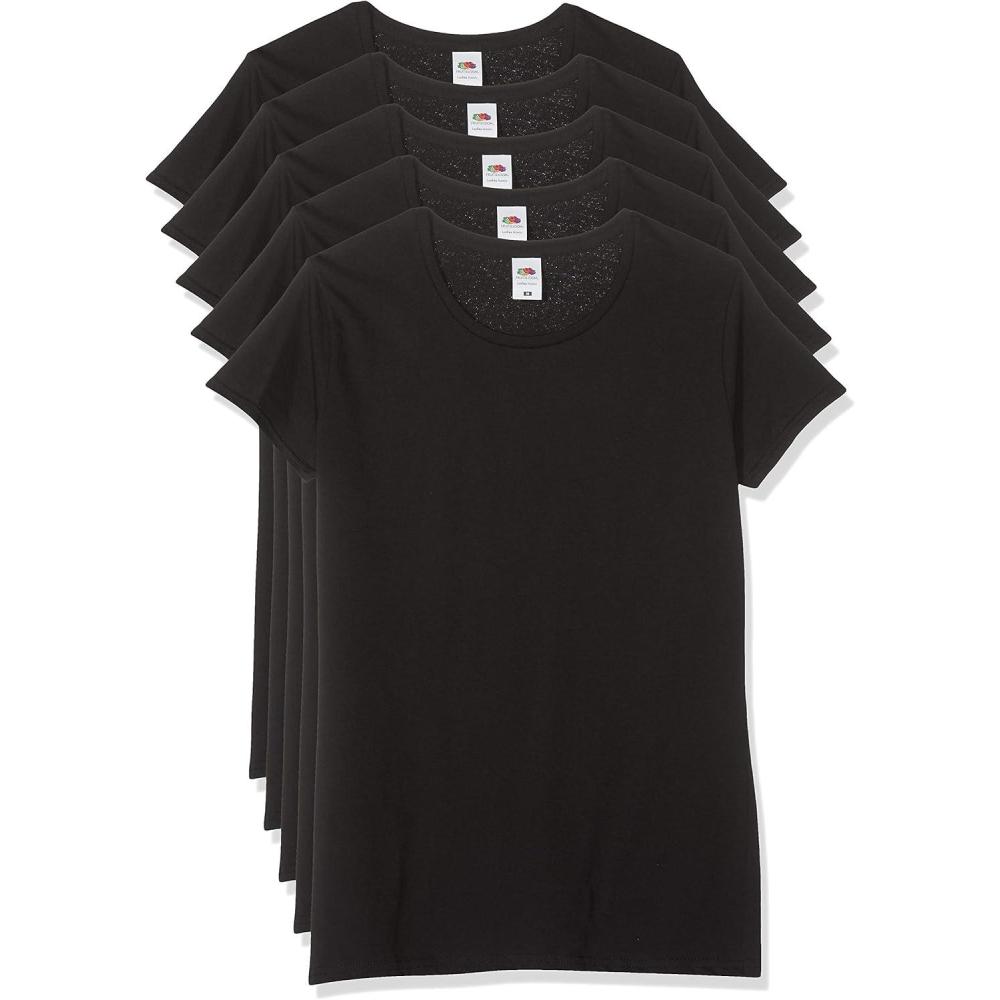 image:imageFruit of the Loom T Shirt FemmeLadies Iconic Tee Lightweight Ringspun Tee 5 PackNoir Black 36