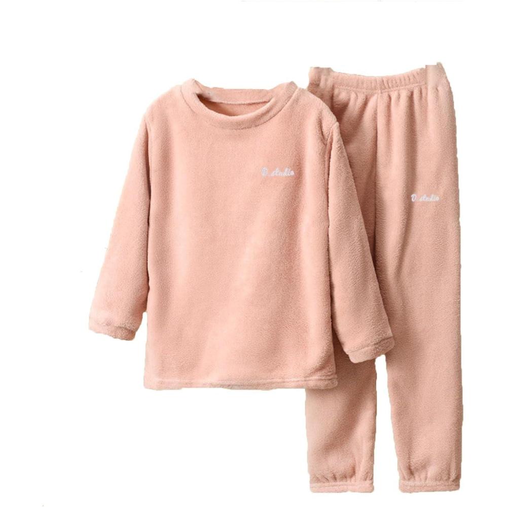 image:imageGenerisch Ensemble de pyjama pour enfant Chaud Couleur unie Pour garons et filles Vtements dintrieur doux et moelleux Avec pantalon de jogging en polaireRose