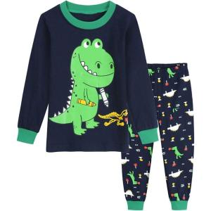 “ Vaisseau Spatial ”Pyjama Deux-pièce, graçons et Filles, 100% de Coton (Groupe d’âge : 2-11 Ans)(Dinosaure Vert)
